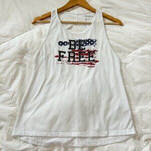 Reebok Be Free USA America Graphic White Racerback Tank Top Women’s Small